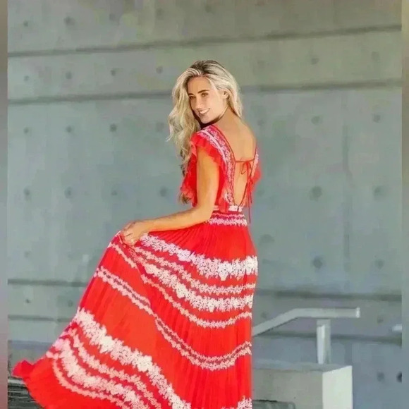 Self-Portrait Dresses & Skirts - Self-Portrait Flower Spell Chiffon Ruffle Pleated Maxi dress Size UK4 US0​